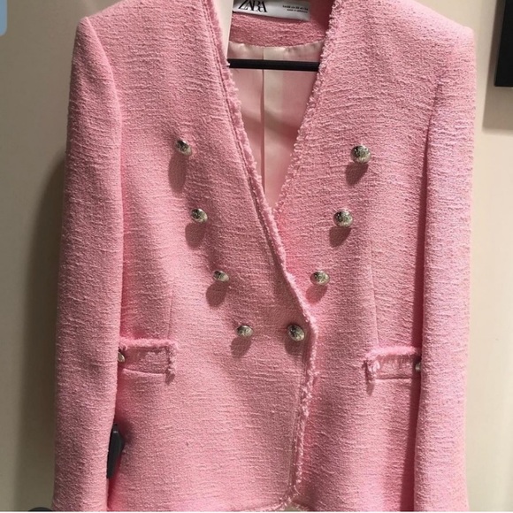 GORGEOUS ZARA NWT Pink Tweed Jacket w Buttons - Picture 8 of 8